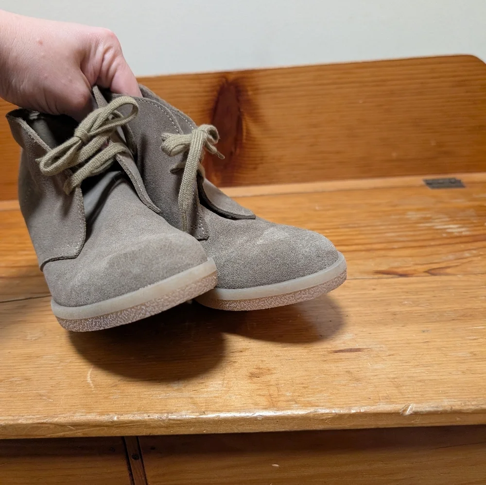 J.Crew Suede Wedge Chukka Booties Taupe Size 7 Women